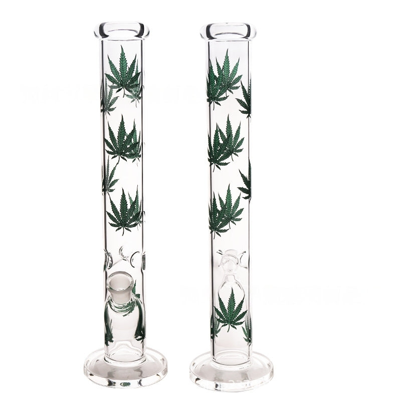 Glass Bong with Green Leaves Type Water Pipe Smoking Oil Burner
