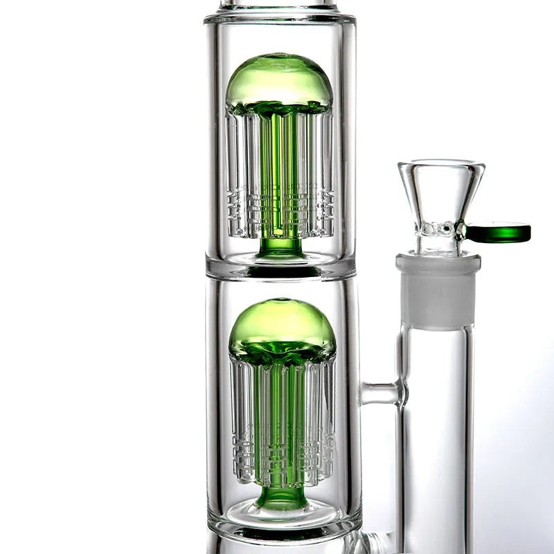 Glass Bong with Green Branch Type Double Filter Water Pipe Portable