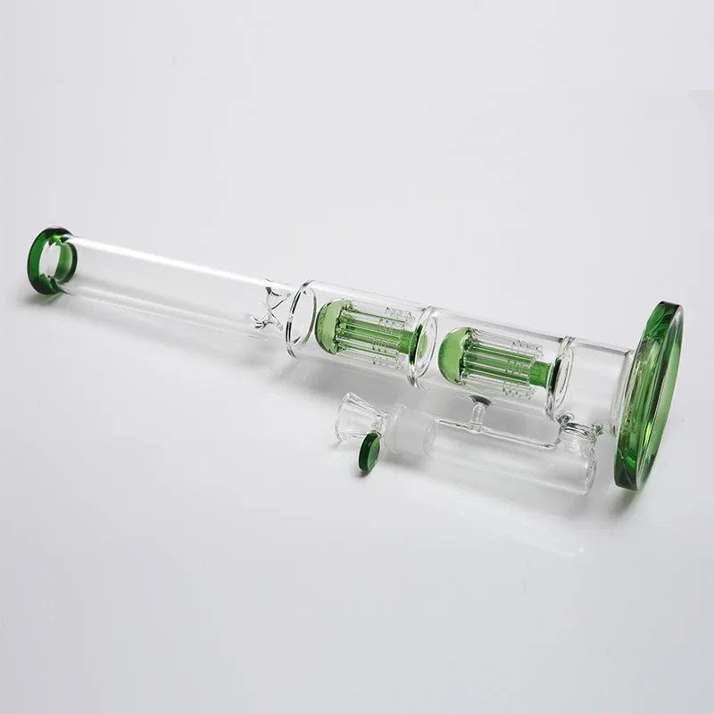 Glass Bong with Green Branch Type Double Filter Water Pipe Portable