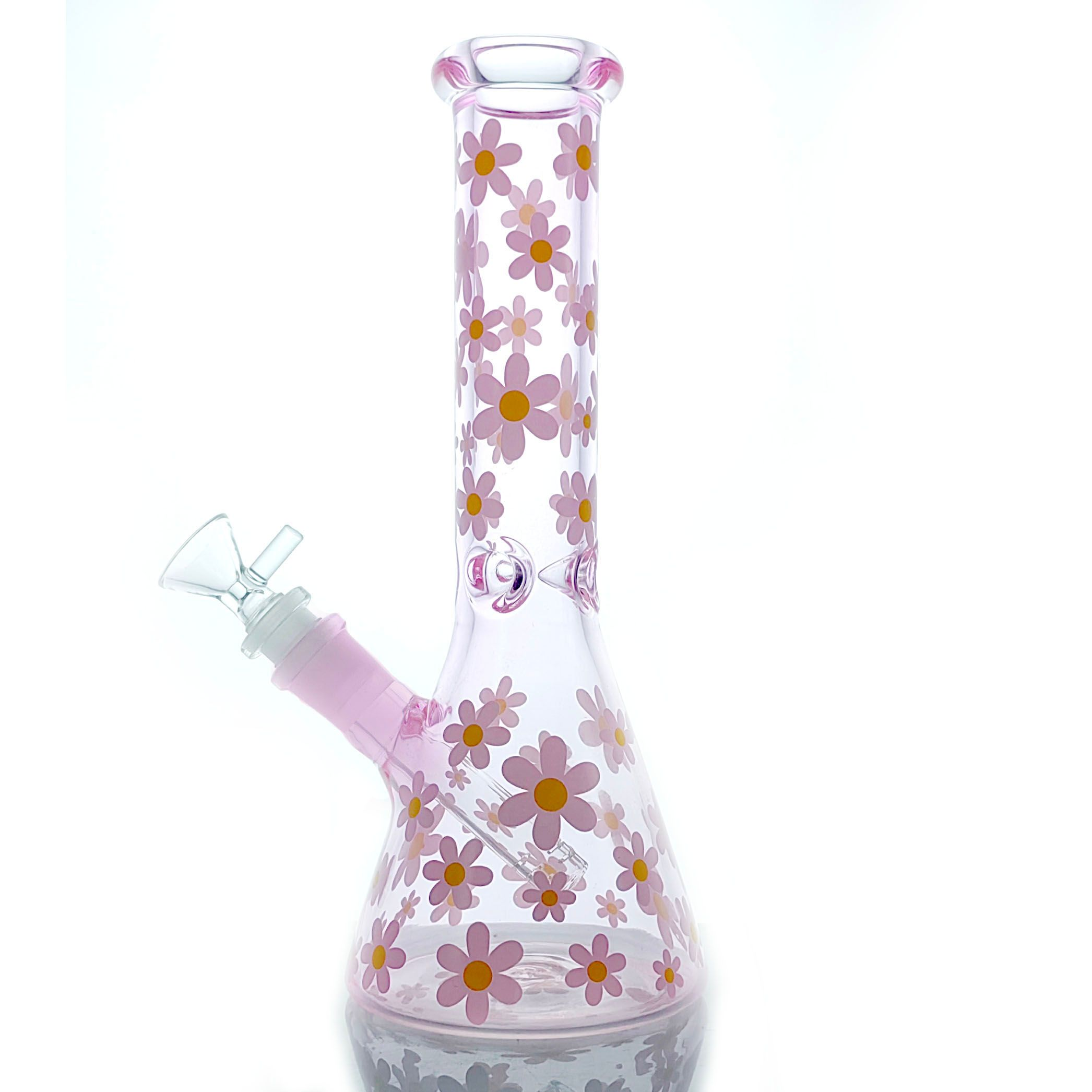 Glass Vase Beaker Bong Daisy Flower Water Pipe 10 Inch with 14mm Bowl