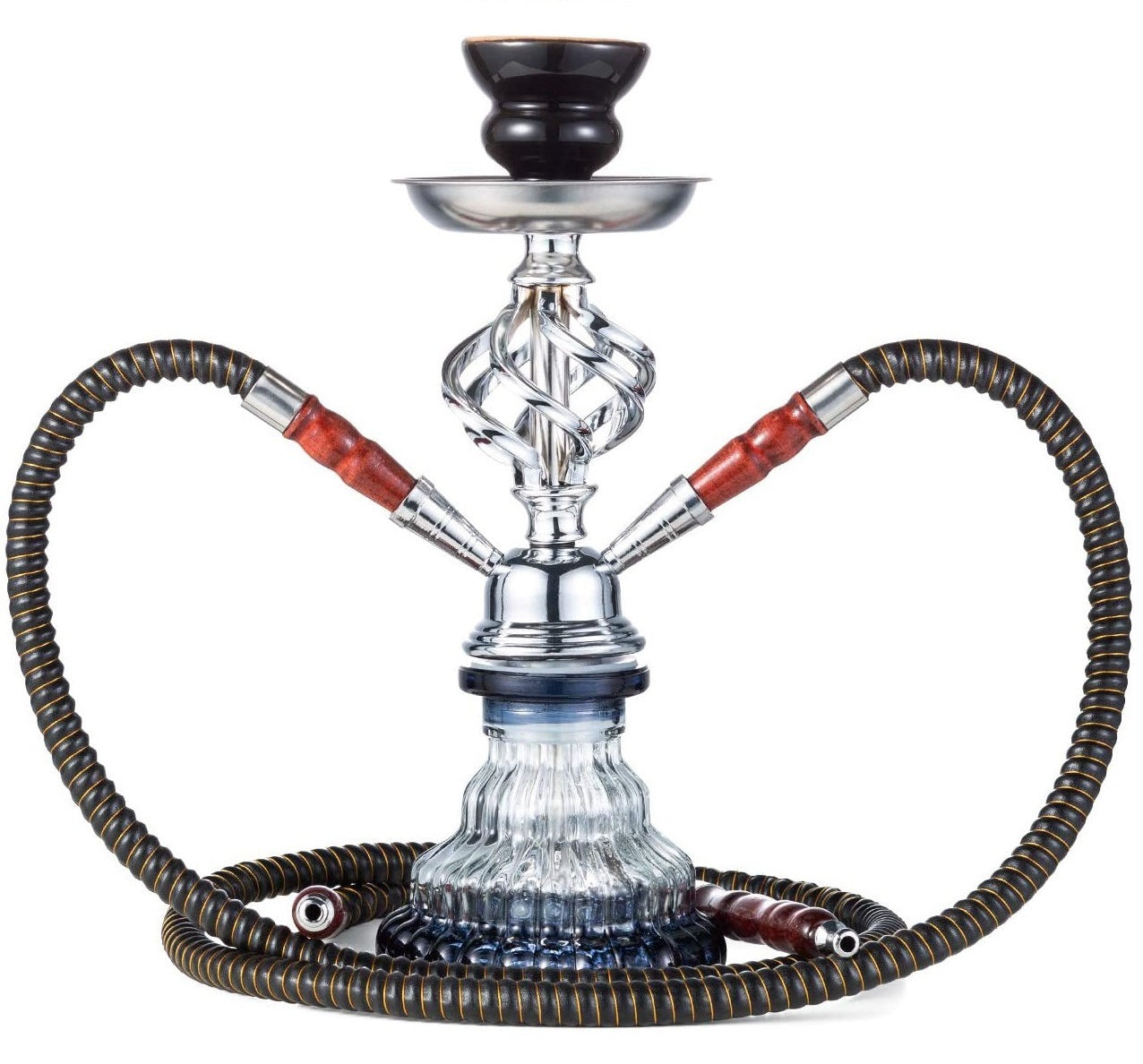 Double Hose Hookah Set Glass Shisha Beaker Smoking Filter Arabian Oil Rigs