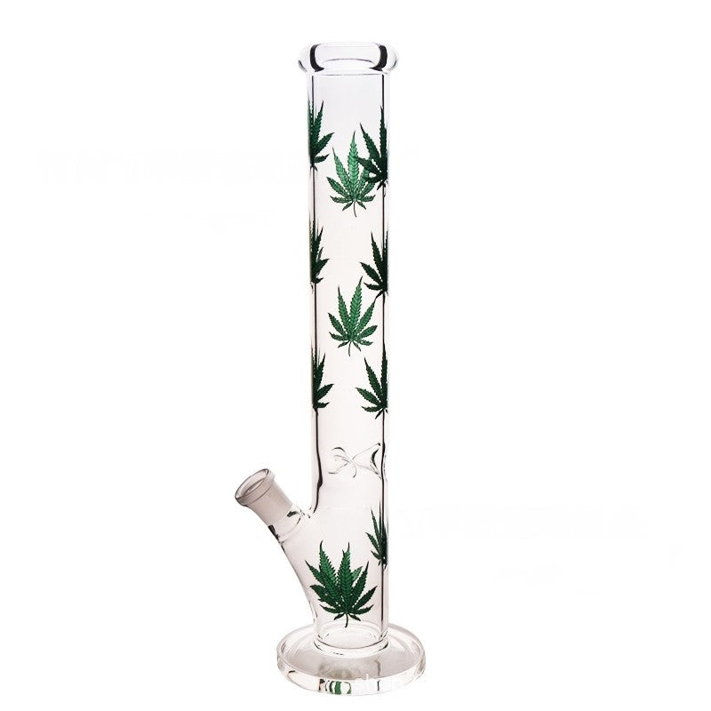 Glass Bong with Green Leaves Type Water Pipe Smoking Oil Burner