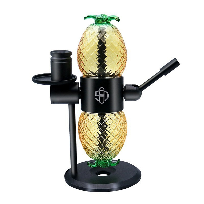 Pineapple Head Shape Electric Hookah 360 Rotating Glass Water Pipe Shisha