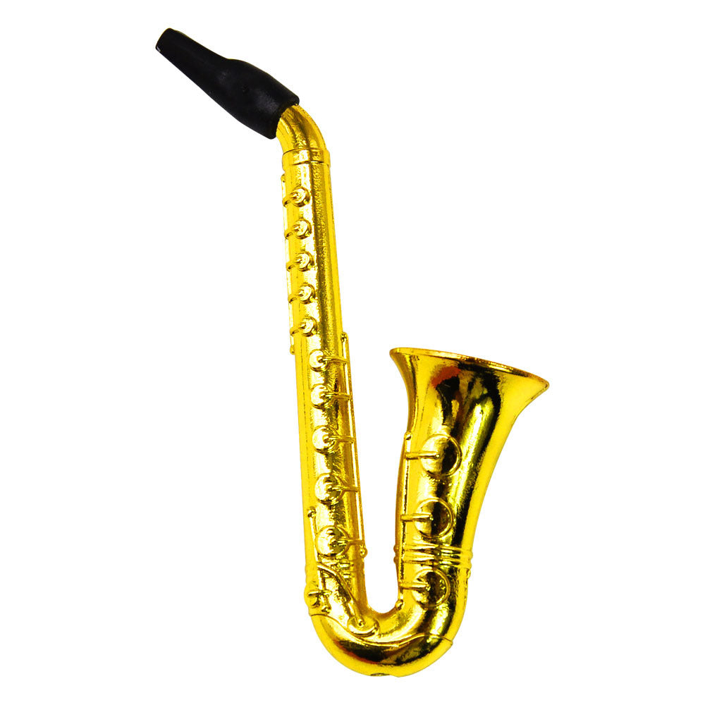 Saxophone Metal Pipe Handle Spoon Smoking Pipe Tobacco Herb with Filter Screen