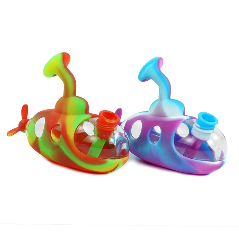 Submarine Water Pipe Mini Bong with Silicone Glass Bowl Portable