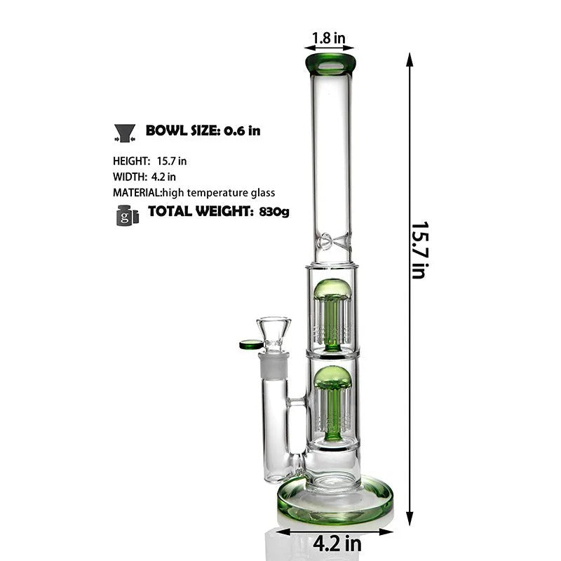 Glass Bong with Green Branch Type Double Filter Water Pipe Portable