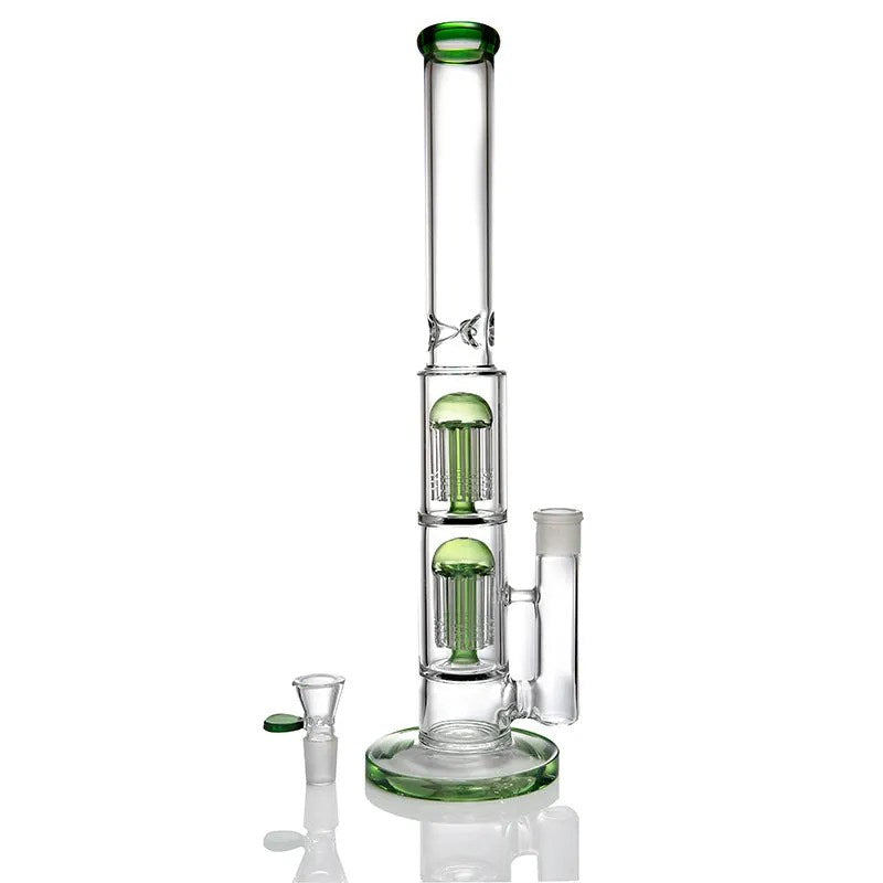 Glass Bong with Green Branch Type Double Filter Water Pipe Portable