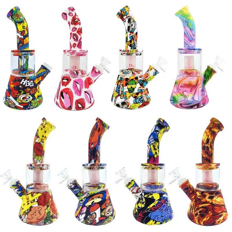 Glass Silicone Mini Dab Rig Multi-color Hookah Water Pipe Set