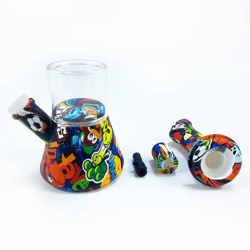 Glass Silicone Mini Dab Rig Multi-color Hookah Water Pipe Set